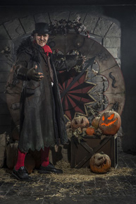Guests are welcomed into Halloween at the London Dungeon by The Master of Tricks